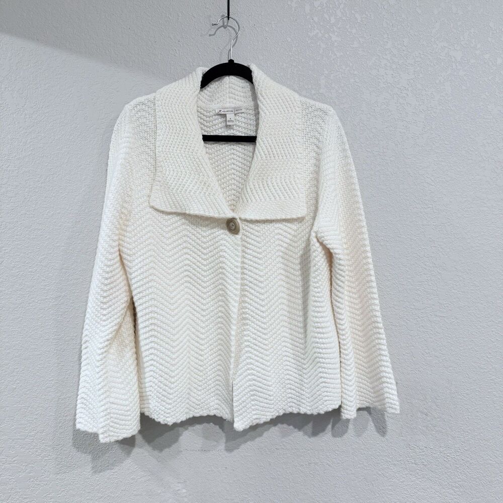 JM Collection Sweater Ivory One Button Textured Knit Cardigan Collar Petite XL